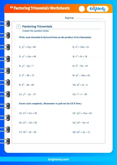 Factoring Perfect Square Trinomials Worksheet
