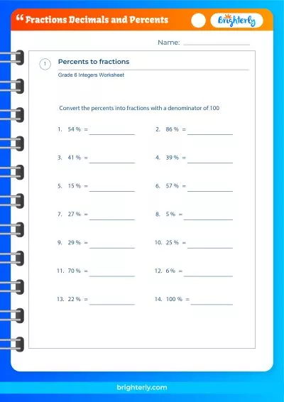 Fractions Decimals And Percents Worksheet Answers