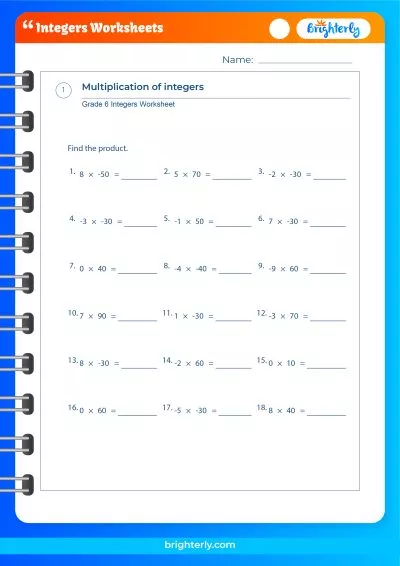 Positive And Negative Integers Worksheets