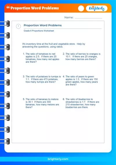 Proportion Word Problems Worksheet PDF
