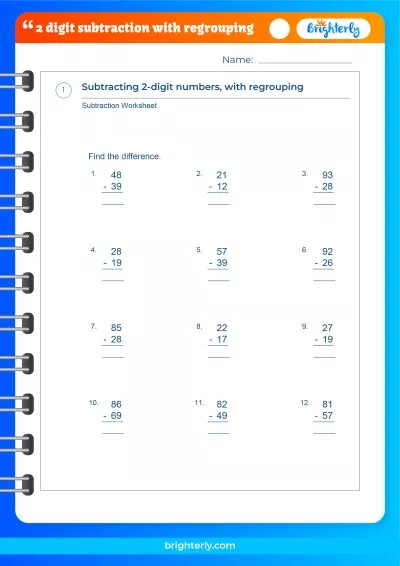 2 Digit Subtraction With Regrouping Worksheets 2Nd Grade