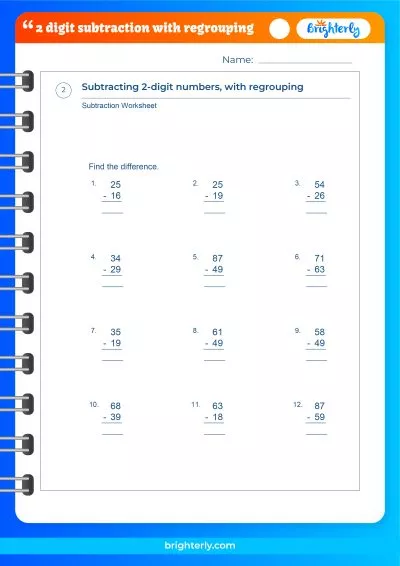 Subtracting 2 Digit Numbers With Regrouping Worksheets