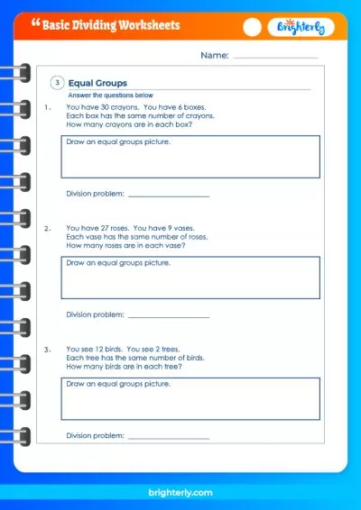 Simple Division Problems Worksheets