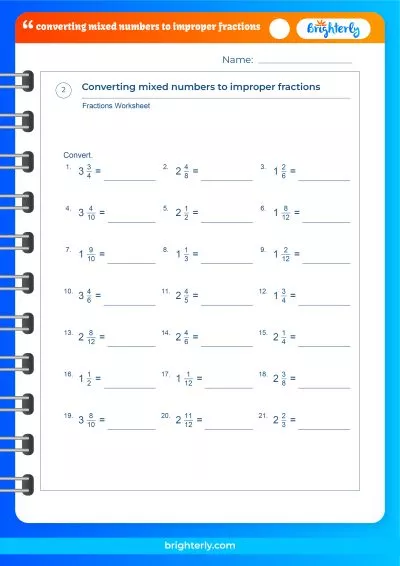 Mixed Fractions To Improper Fractions Worksheet