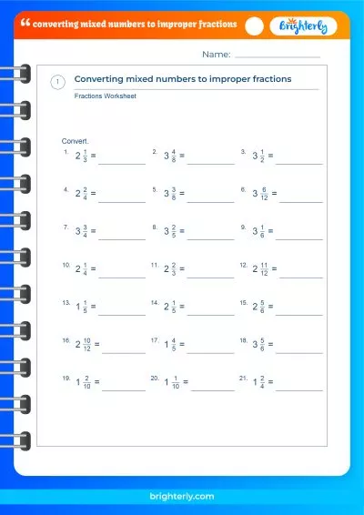 Mixed Number And Improper Fractions Worksheet