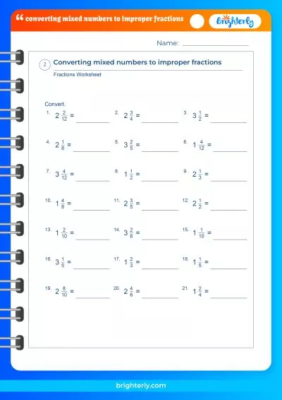 Mixed Numbers Into Improper Fractions Worksheet