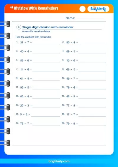 Division With Remainders Worksheet PDF