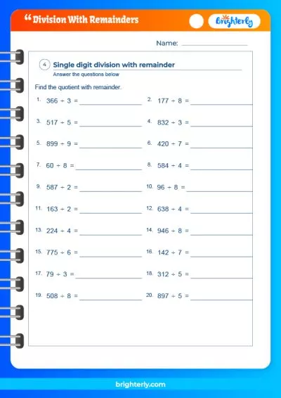Division With Remainders Worksheet Grade 4