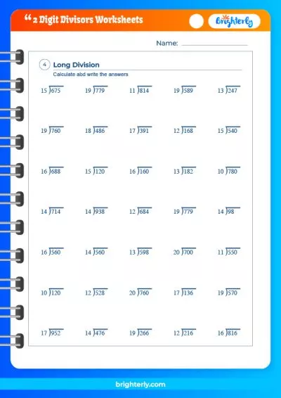 Two Digit Divisor Long Division Worksheet Two Digit Divisor Long Division Worksheet