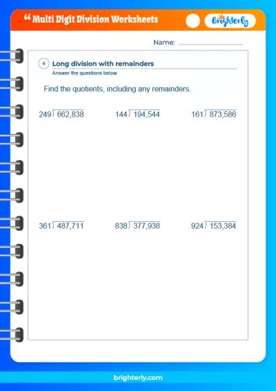 Multi-Digit Division Worksheets