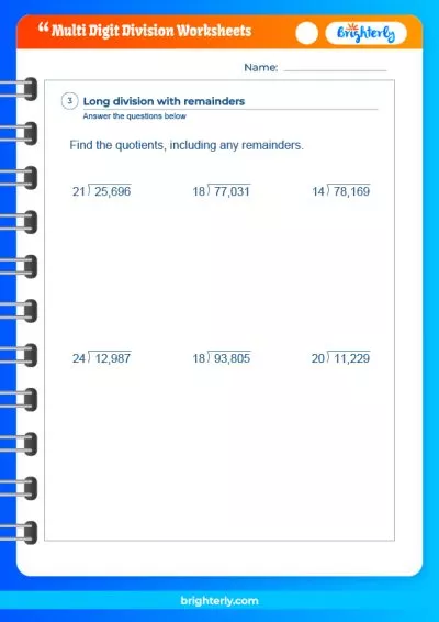 Multi Digit Division Worksheet