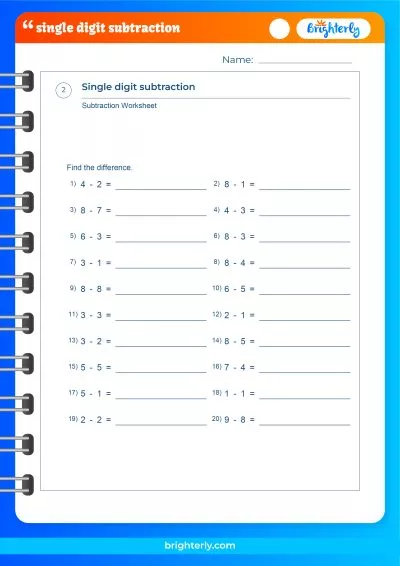Single Digit Subtraction Worksheets Free