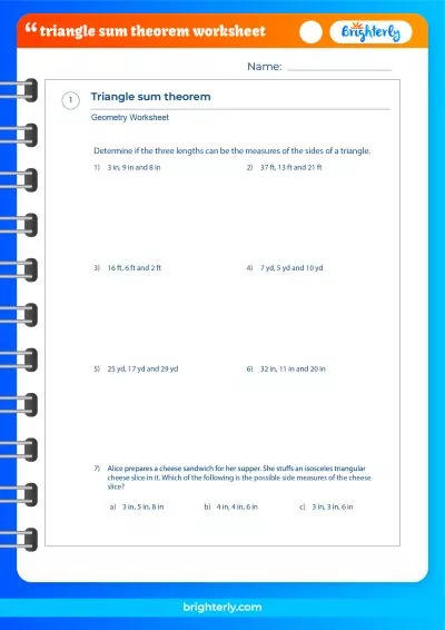 Answer Key Triangle Sum Theorem Worksheet Answers
