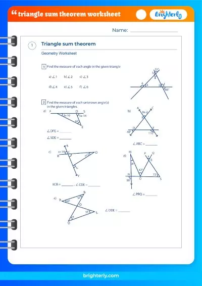 Triangle Angle Sum Worksheet PDF