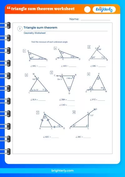 Triangle Angle Sum Theorem Worksheet Answers