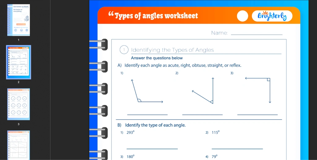 Identifying angles worksheet: Examples