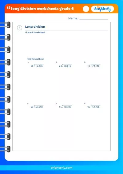 6Th Grade Long Division Worksheets PDF