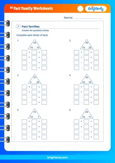 Math Fact Family Worksheets