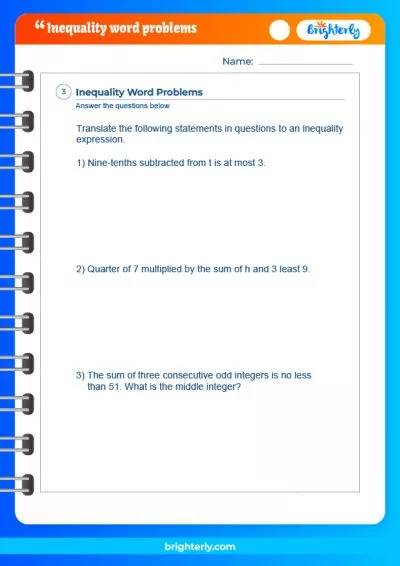 Inequalities Word Problem Worksheet
