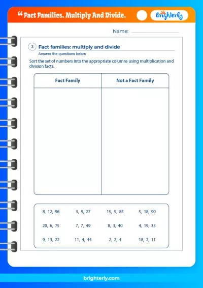 Fact Families Worksheet Multiplication And Division