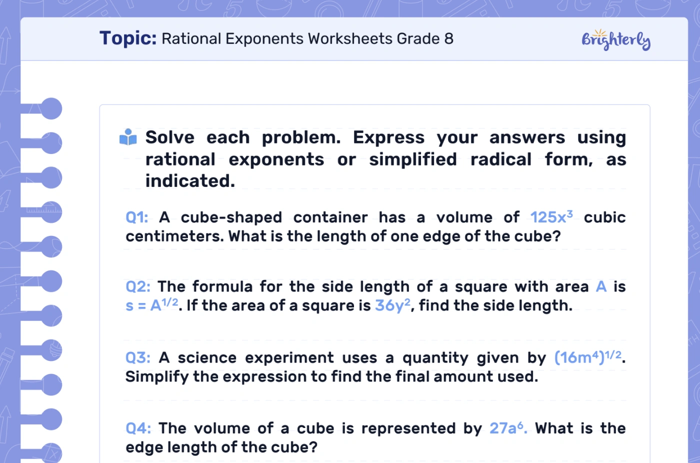 Rational exponent worksheet: Examples