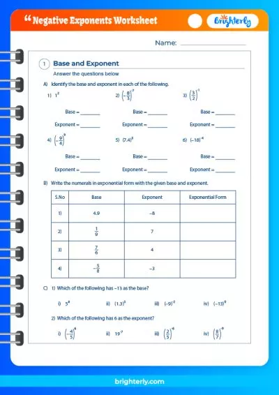 Negative Exponent Practice Worksheet