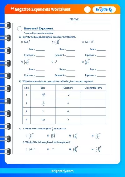 Free Worksheets on Negative Exponents