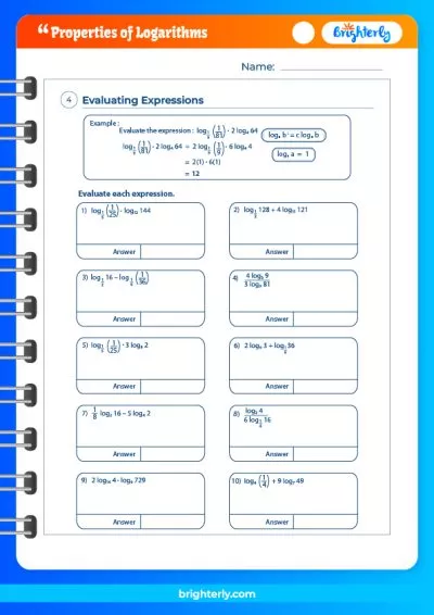 Properties of Logarithms Worksheet with Answers