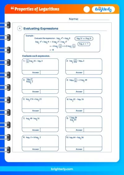 Properties of Logarithms Worksheet Answers