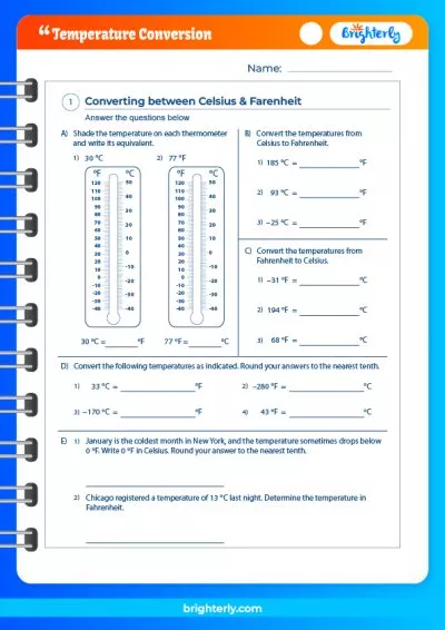 Worksheet for Temperature Conversion