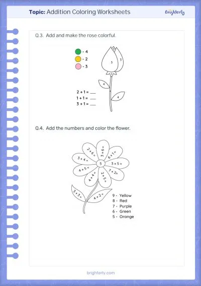Addition Coloring Worksheet 2