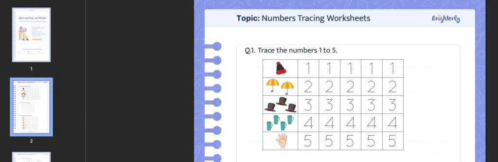 Numbers tracing worksheets PDF: Examples