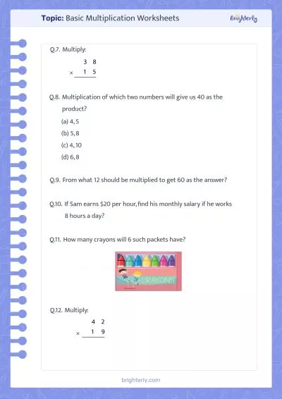 Basic Multiplication Printable Worksheets