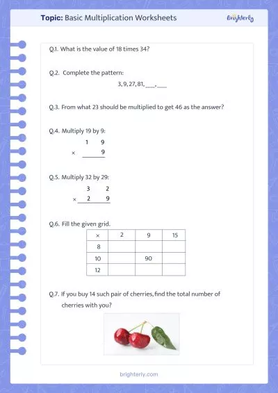 Basic Multiplication Math Facts Worksheets