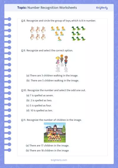 Number Recognition For Kindergarten Worksheets