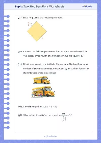 Two-Step Equations Worksheet With Answers