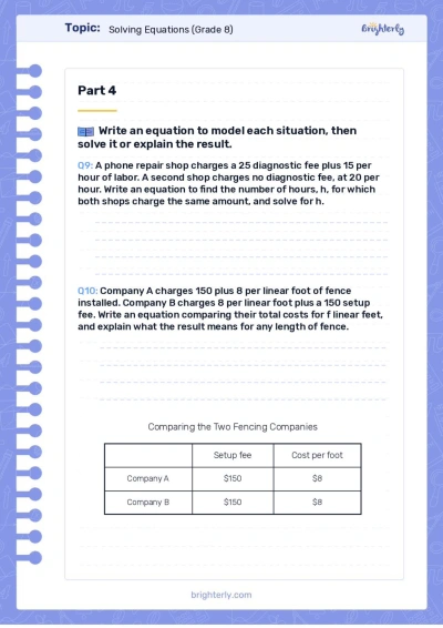 Solving Equations Worksheet 1