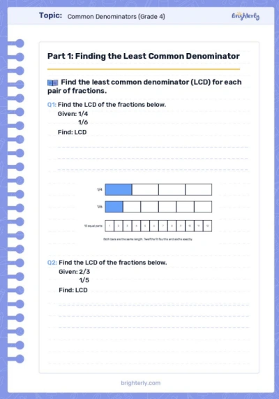Free Common Denominator Worksheets
