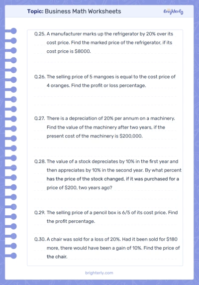 Printable Business Math Worksheets