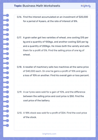 Printable Business Math Worksheets