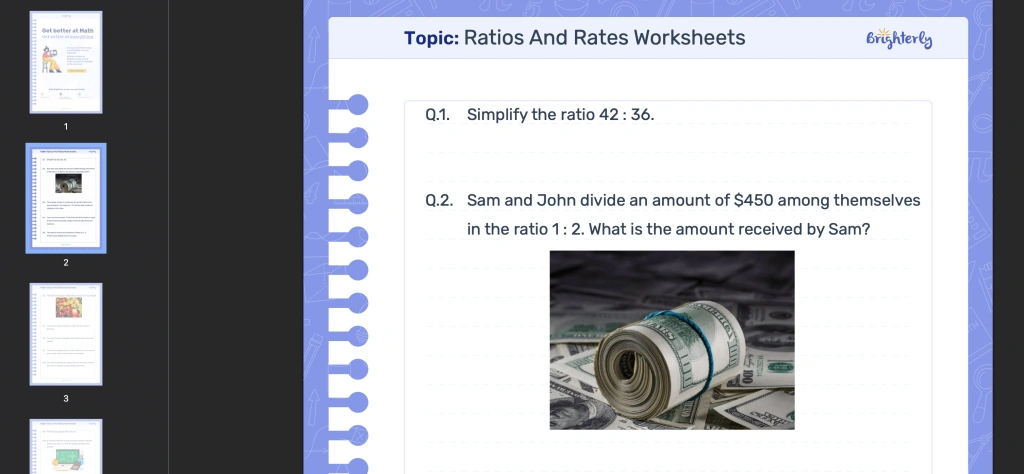 Ratios and rates worksheets PDF: Examples
