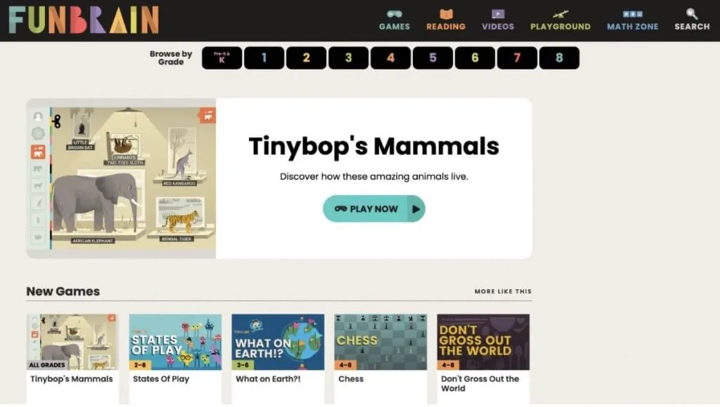 Free educational website for kids #3: Fun Brain