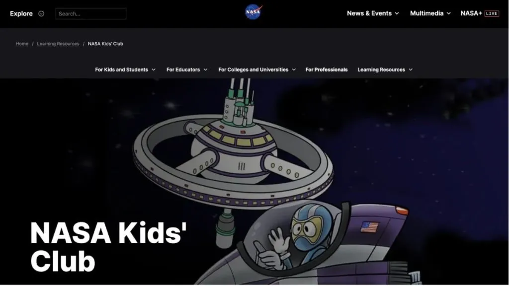 Free educational website for kids #8: NASA Kids’ Club