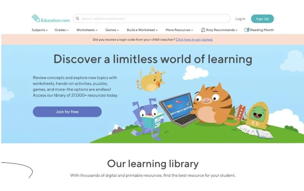 Free educational website for kids #2: Education 