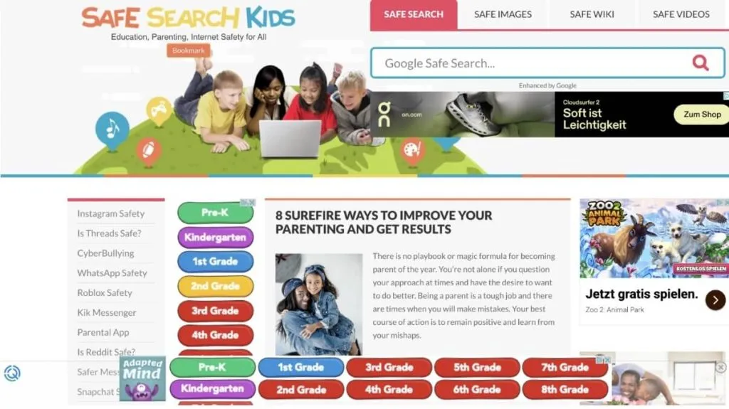 Free educational website for kids #4: Safe Search Kids