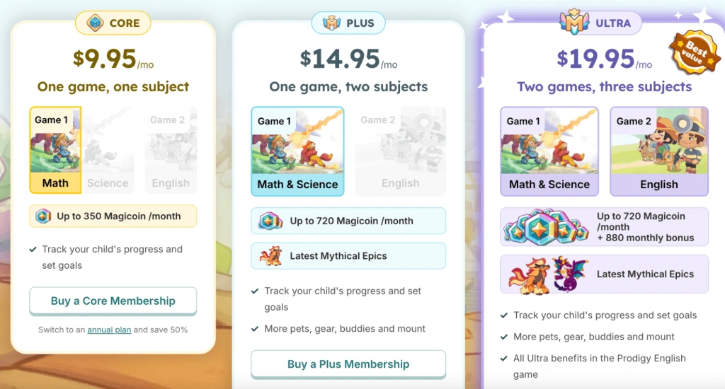 How much does Prodigy Math cost?