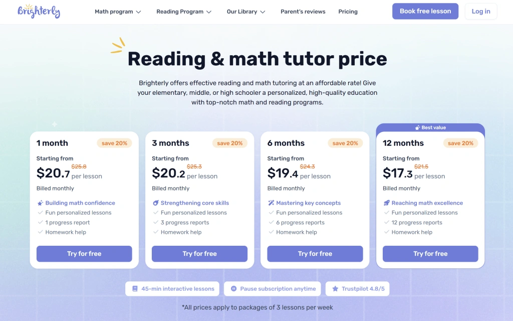 The cost of Brighterly