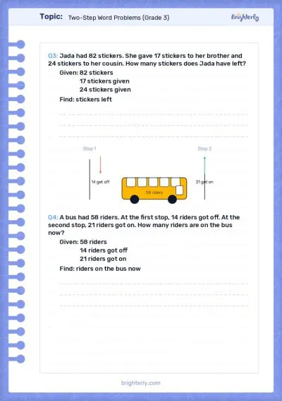 Two Step Word Problems 3rd Grade Worksheet 1
