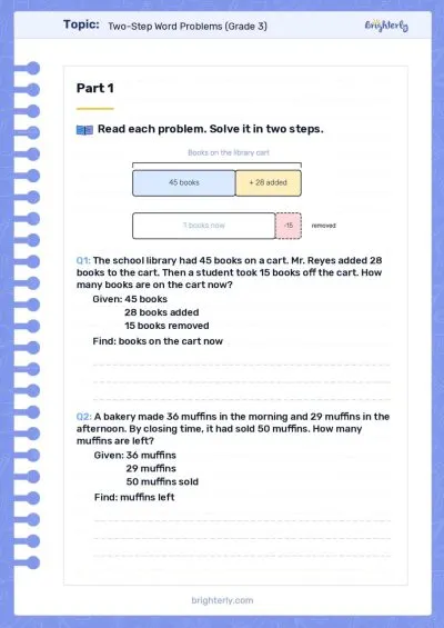 Two Step Word Problems 3rd Grade Worksheet 2