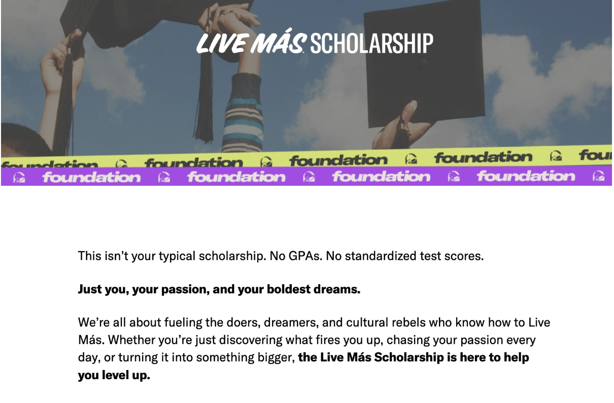 Scholarship for high school students #5: Taco Bell Live Más Scholarship